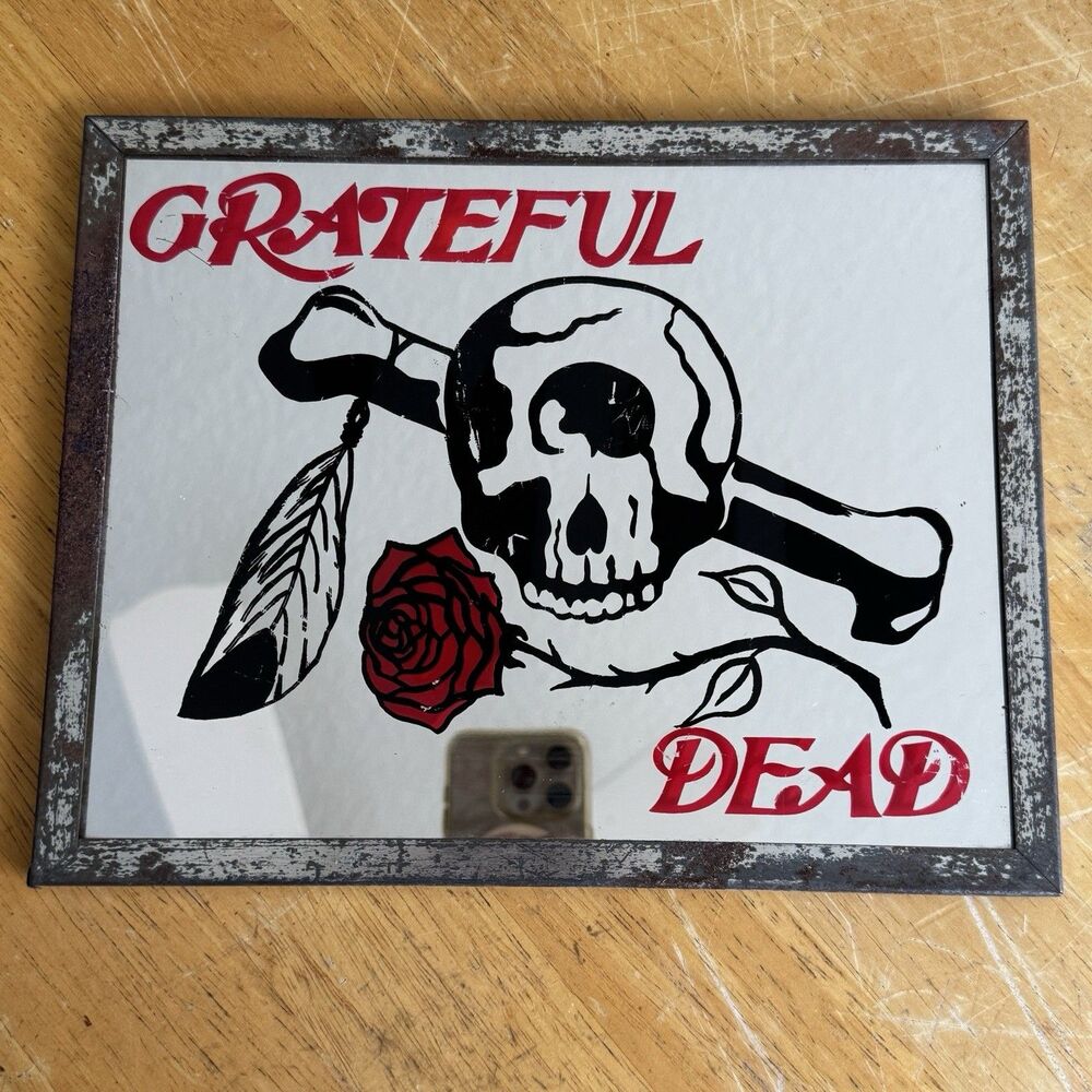 Vintage Grateful Dead Carnival Mirror Skull Rose Feather Bone 8x10 Fair Prize